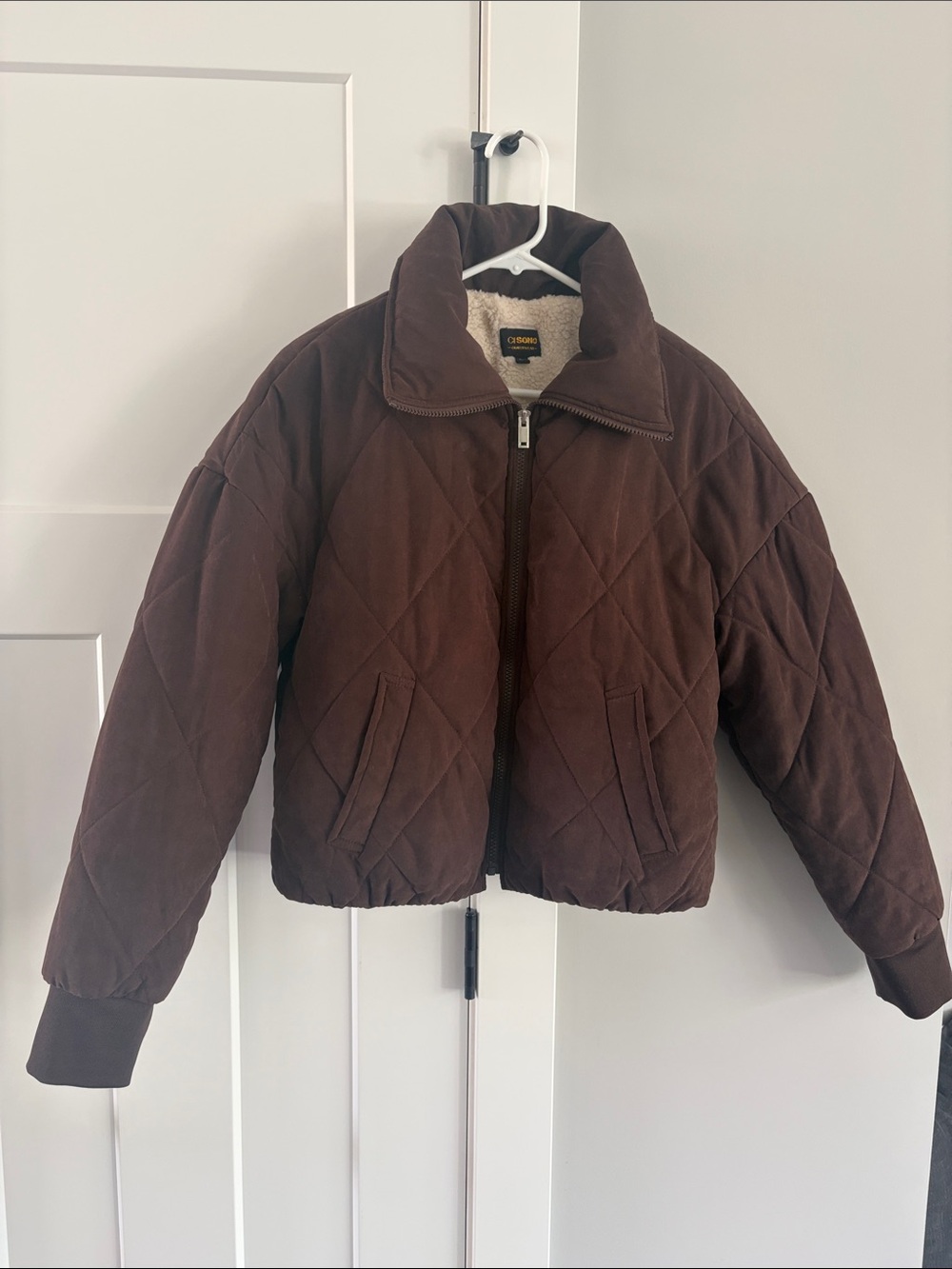Ci Sono Brown Quilted Jacket with Cream Sherpa Lining
